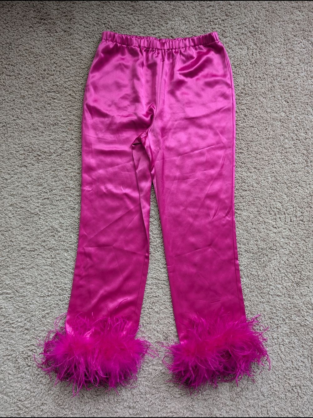 Fashion Nova Luxe Womens Pink Destiny Satin Feather High Rise Pants Size Medium - Picture 3 of 11